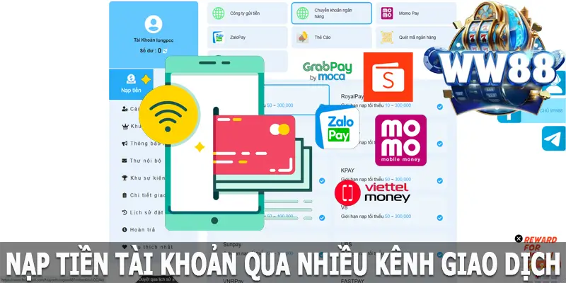 Nạp tiền WW88 qua nhiều kênh giao dịch tiện ích